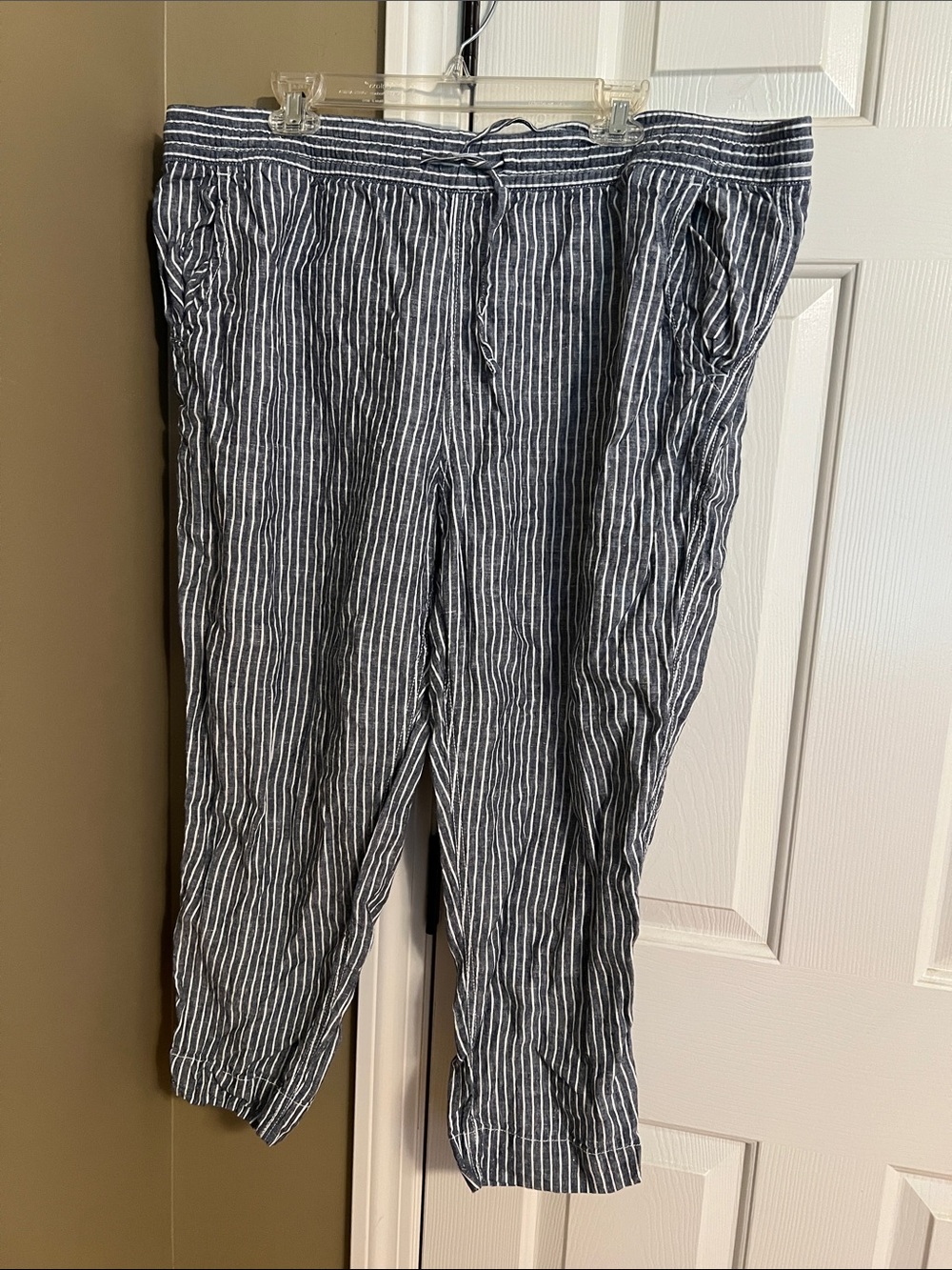 L.L. Bean Navy and White Striped Drawstring Chinos